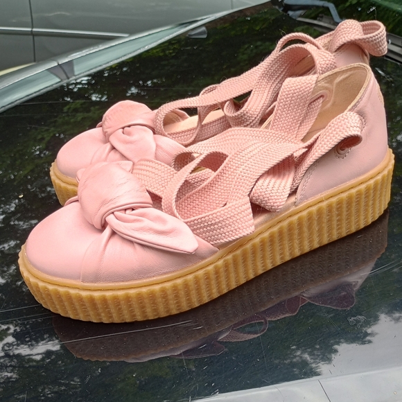 SOLD Puma Fenty Pink Leather Bow Creeper Lace Up Sandal - Picture 3 of 6
